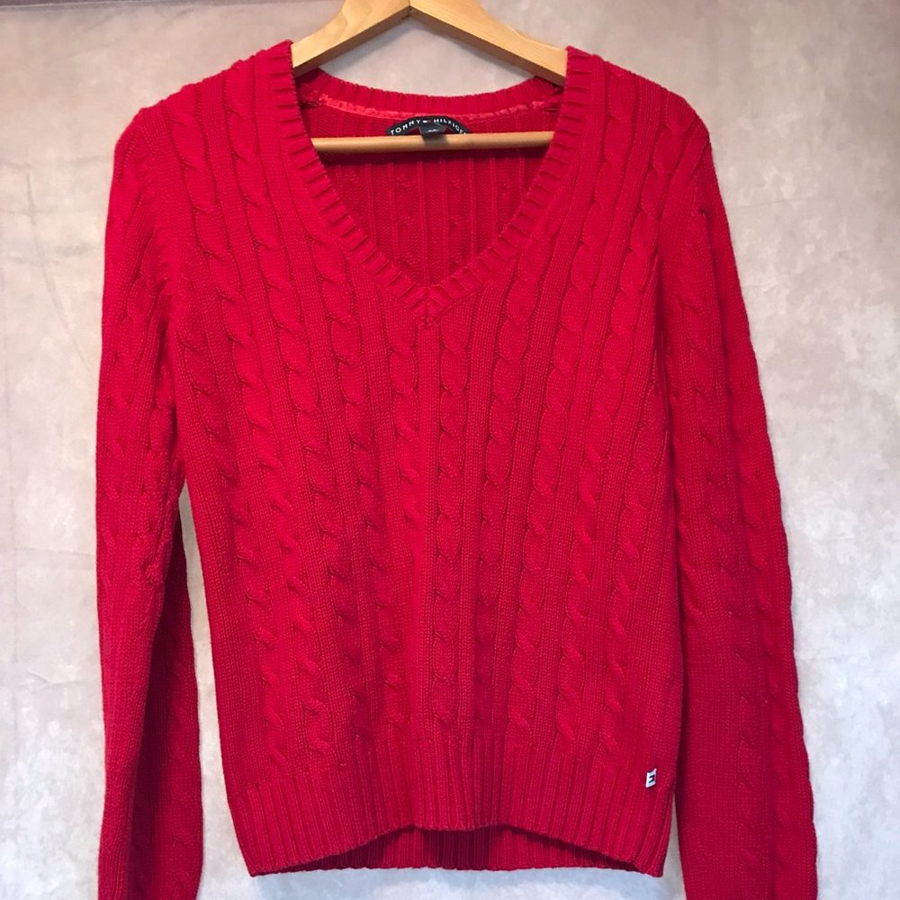 Tommy Hilfiger Small Red Knit Sweater Top Pullover